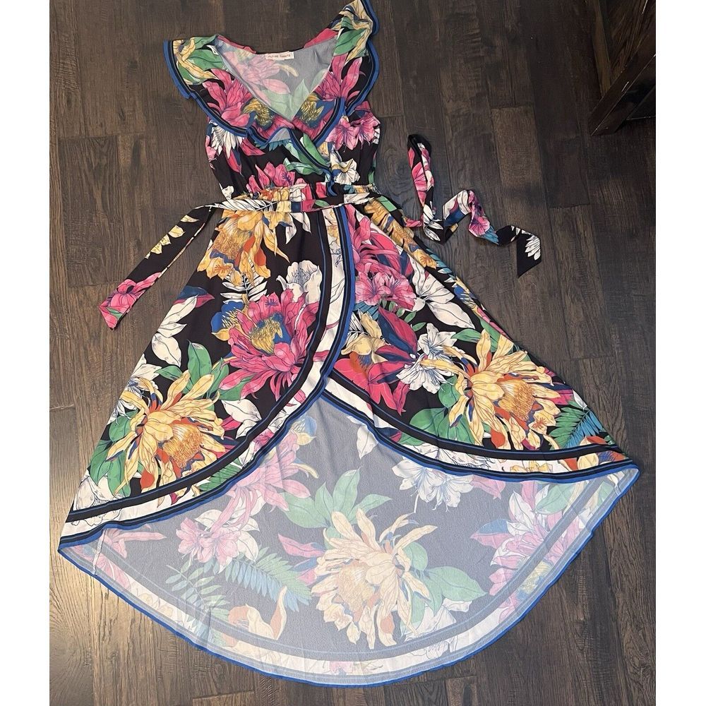 Flying Tomato - Floral Wrap Midi Dress - Black Multi